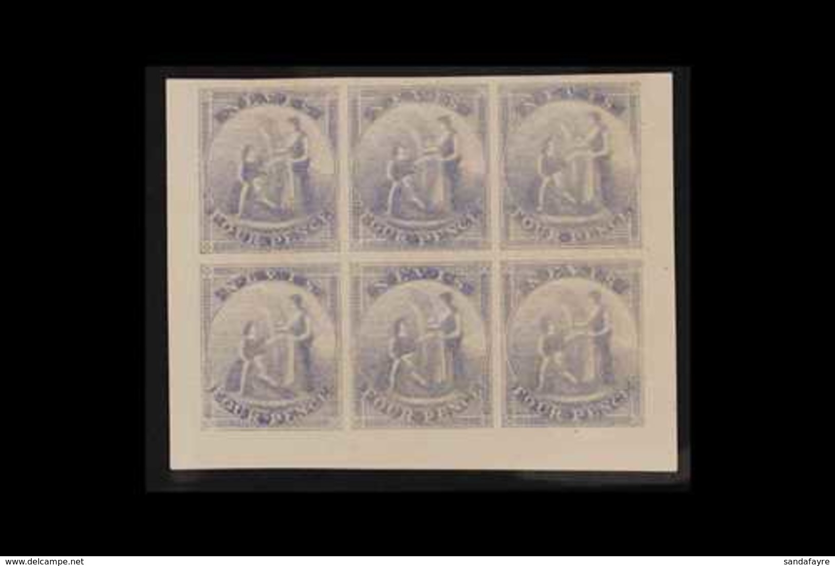 1862 IMPERF PROOFS. 4d Violet-grey (as SG 2) IMPERF COLOUR PROOFS BLOCK Of 6 (positions 7 To 12) Printed In Unissued Col - St.Christopher-Nevis-Anguilla (...-1980)