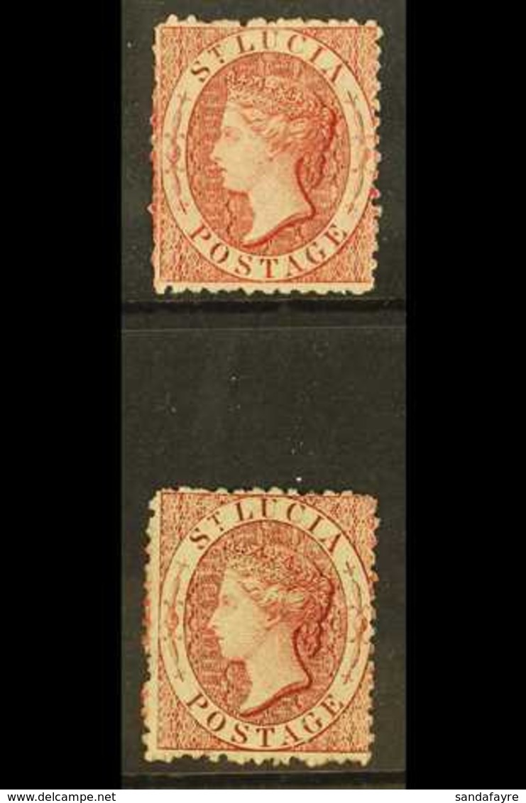 1863 1d Lake & 1d Brownish Lake, Both With Reversed Watermarks, SG 5ax, SG 5bx, Mint (2 Stamps) For More Images, Please  - Ste Lucie (...-1978)