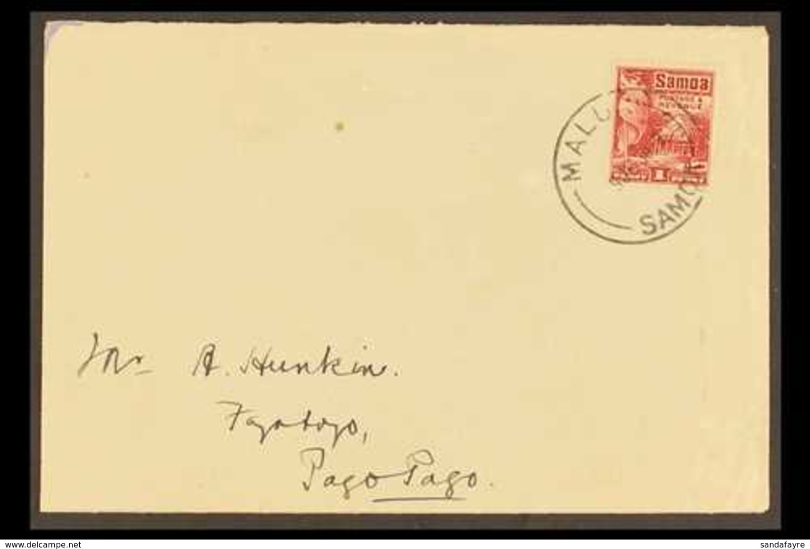 1930 (9 Jun) Env To American Samoa Bearing Samoa 1921 1d Hut Stamp Tied "MALUA" Cds With Apia Transit Cds Of 10 Jun On R - Samoa (Staat)