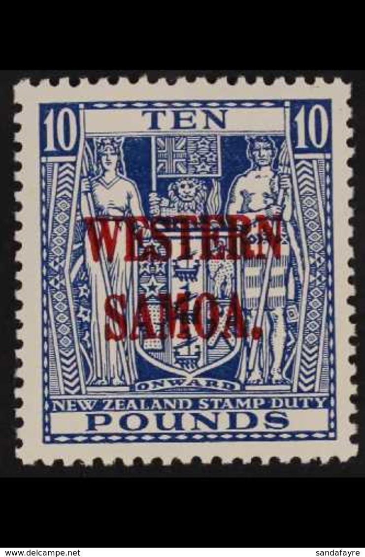 1935-42 £10 Deep Blue Ovpt'd Postal Fiscal Stamp Wmk Single, Barefoot 25 A (see Note After SG 194d), Never Hinged Mint,  - Samoa (Staat)