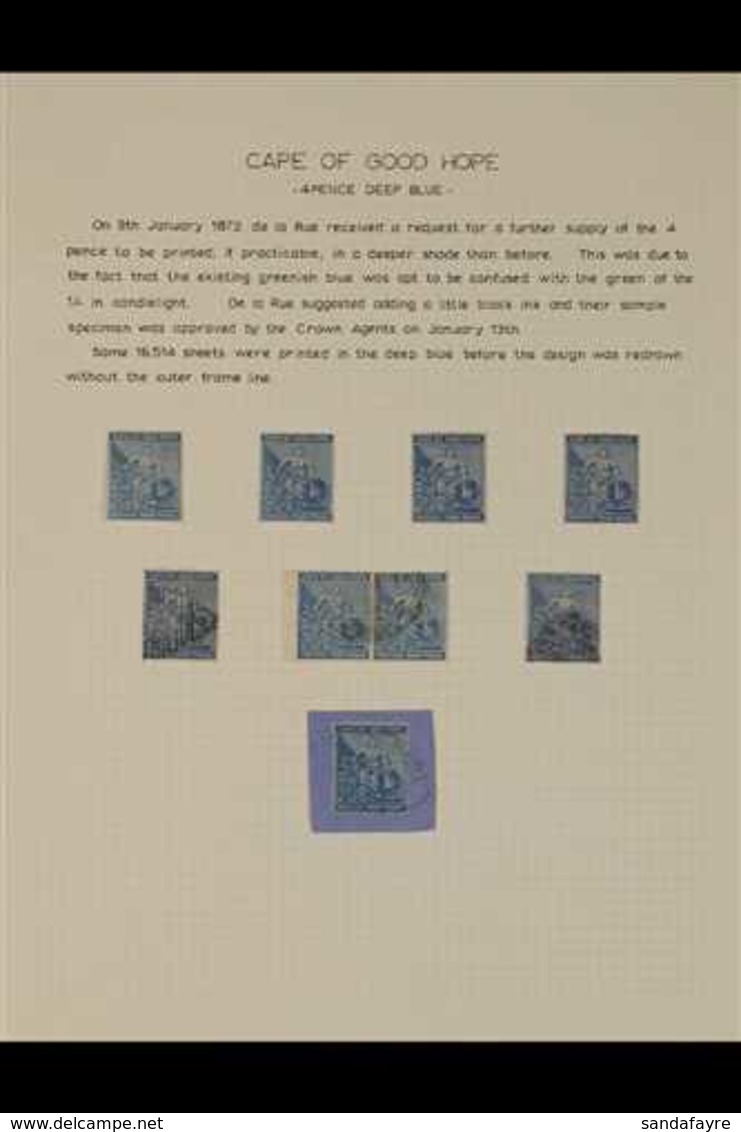 CAPE OF GOOD HOPE 1864 - 1878 "Hope Seated" Collection On Pages With Wmk CC 4d Deep Blue Mint (4) And Used (5), 1871 Out - Ohne Zuordnung