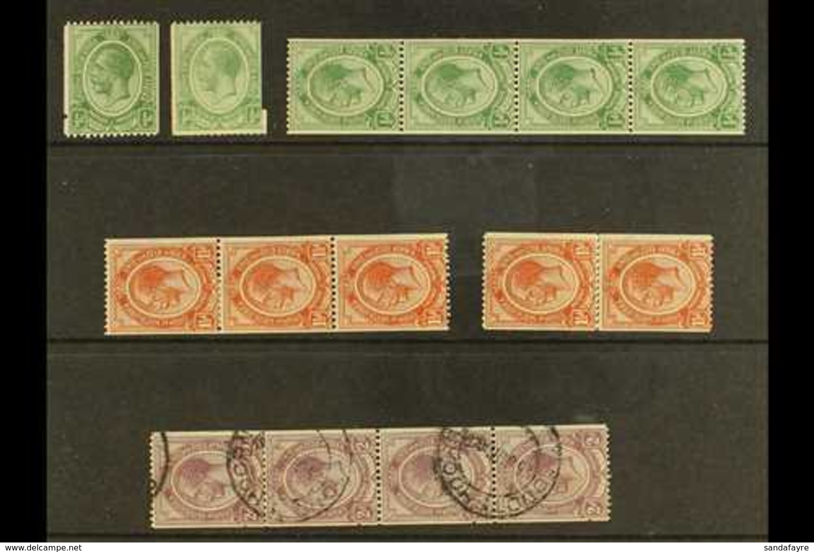 1913-24 Coil Stamps Range Incl. ½d With Perf Hole At Side, Miscut Example, Never Hinged Mint Strip Of 4, 1½d Strip Of 3, - Ohne Zuordnung