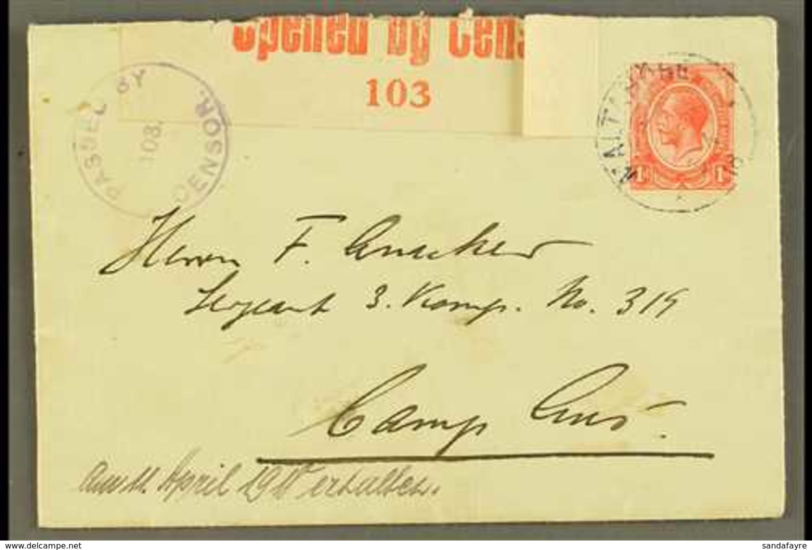1918 (3 Apr) Cover Addressed To "Camp Aus" Bearing 1d Union Stamp Tied By Fine "MALTAHOHE" Cds Postmark, Putzel Type B2a - Südwestafrika (1923-1990)