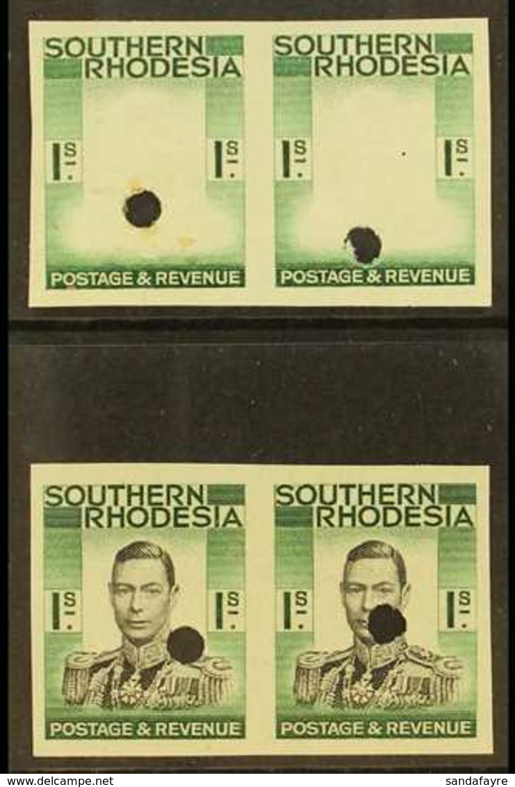 1937 1s IMPERFORATE Plate Proofs Ex Waterlow Archive, Two Pairs On Gummed Paper With Security Punctures, One In Frame On - Südrhodesien (...-1964)