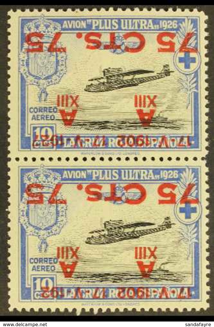 1927 75c On 10c Air Vertical PAIR WITH SURCHARGES INVERTED, ONE "192  " ERROR, Never Hinged Mint. For More Images, Pleas - Sonstige & Ohne Zuordnung