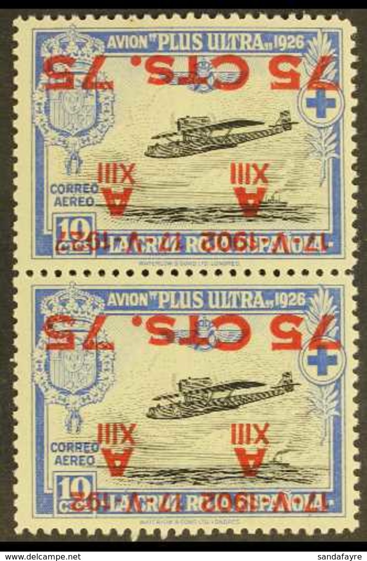 1927 75c On 10c Air Vertical PAIR WITH SURCHARGES INVERTED, ONE "192  " ERROR, Never Hinged Mint. For More Images, Pleas - Andere & Zonder Classificatie