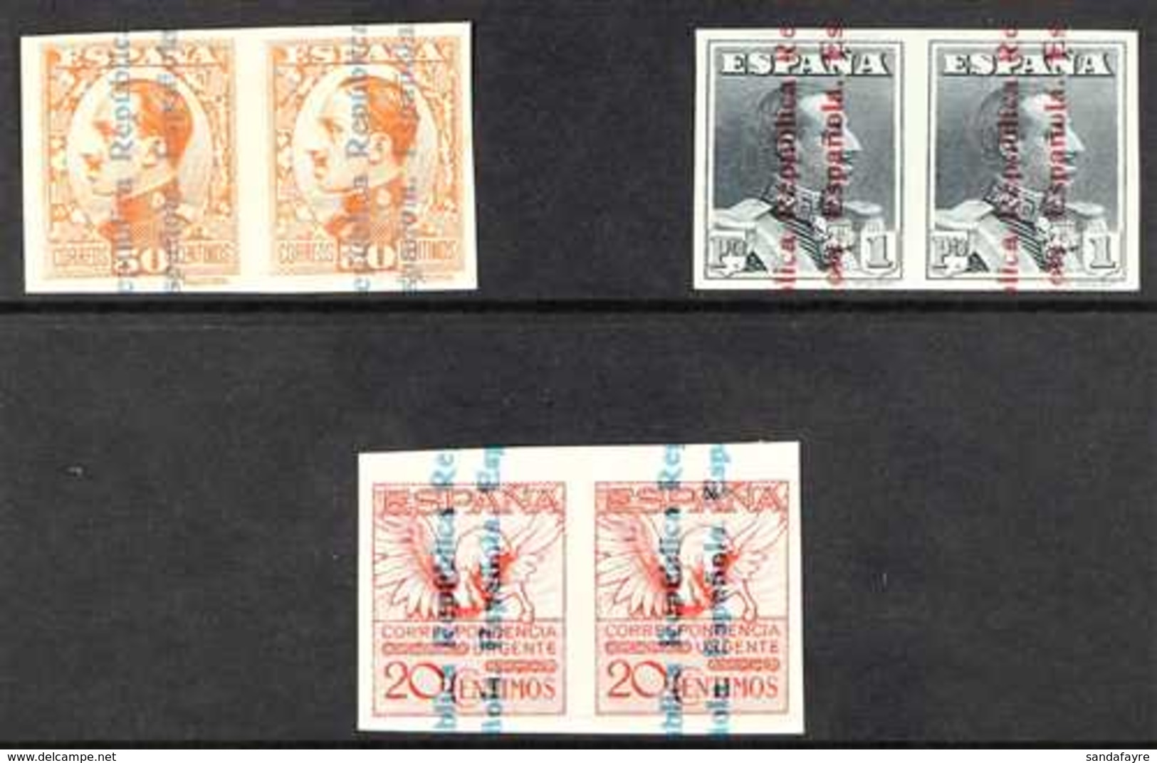 1931 IMPERF PAIRS SELECTION Presented On A Stock Card That Includes 50c Orange, 1 Peseta Grey & 20c Rose "Express", Edif - Other & Unclassified