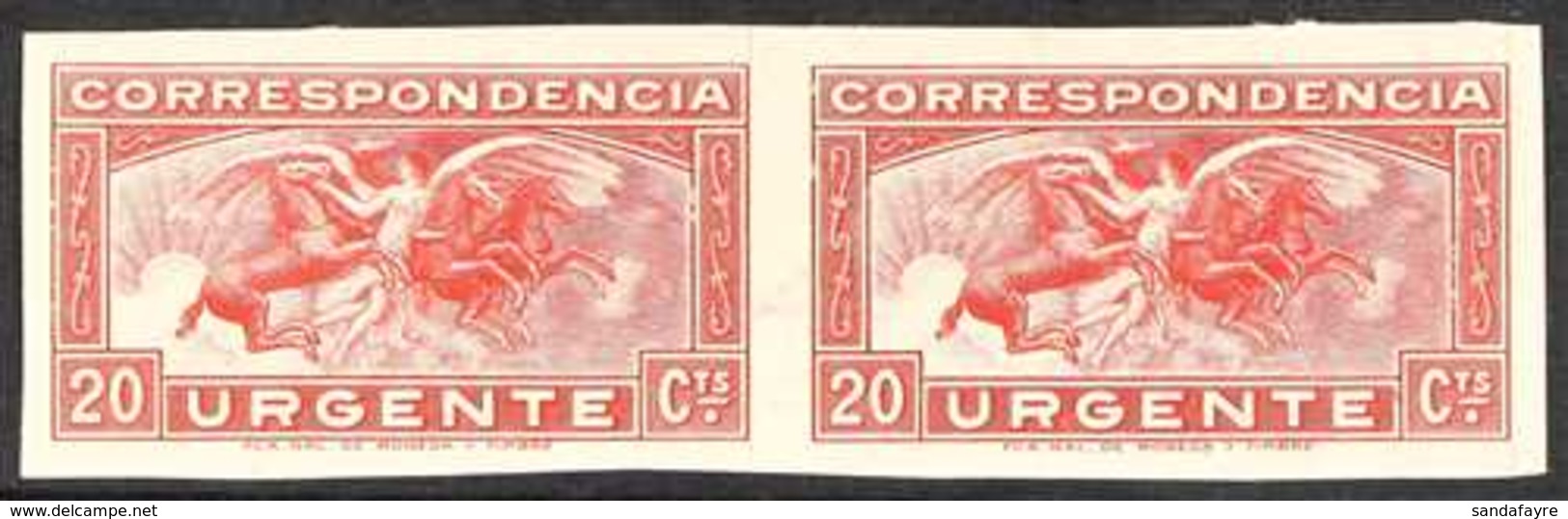 1933 20c Carmine "Express Post", Variety IMPERFORATE PAIR, Edifil 679s, SG E779, Never Hinged Mint (2 Stamps) For More I - Autres & Non Classés