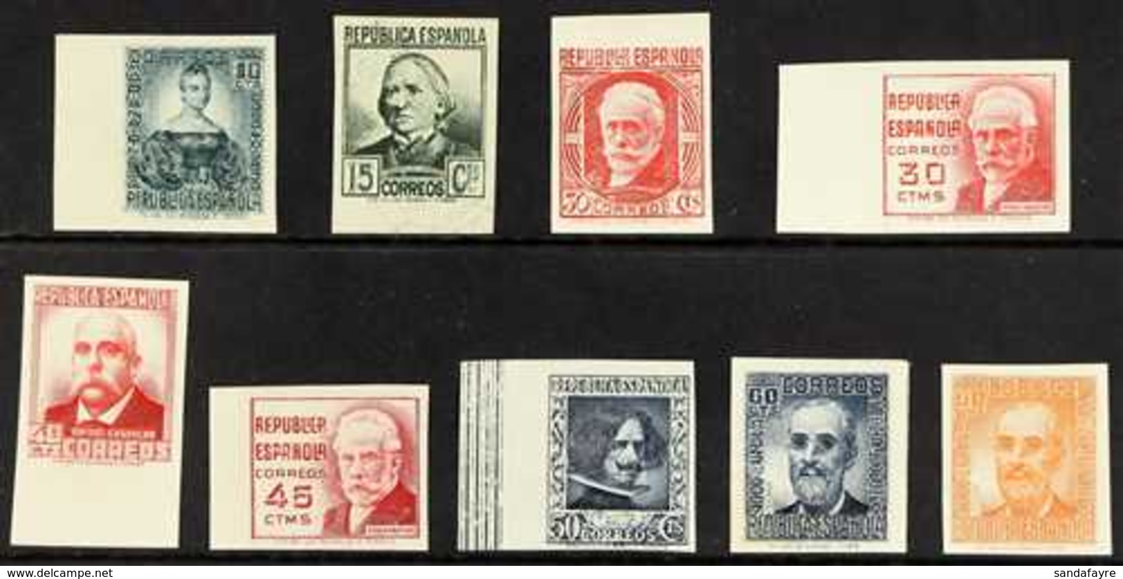 1936 Famous Spaniards Complete Set, Variety IMPERFORATE, Edifil 732s/40s, Never Hinged Mint (9 Stamps) For More Images,  - Other & Unclassified