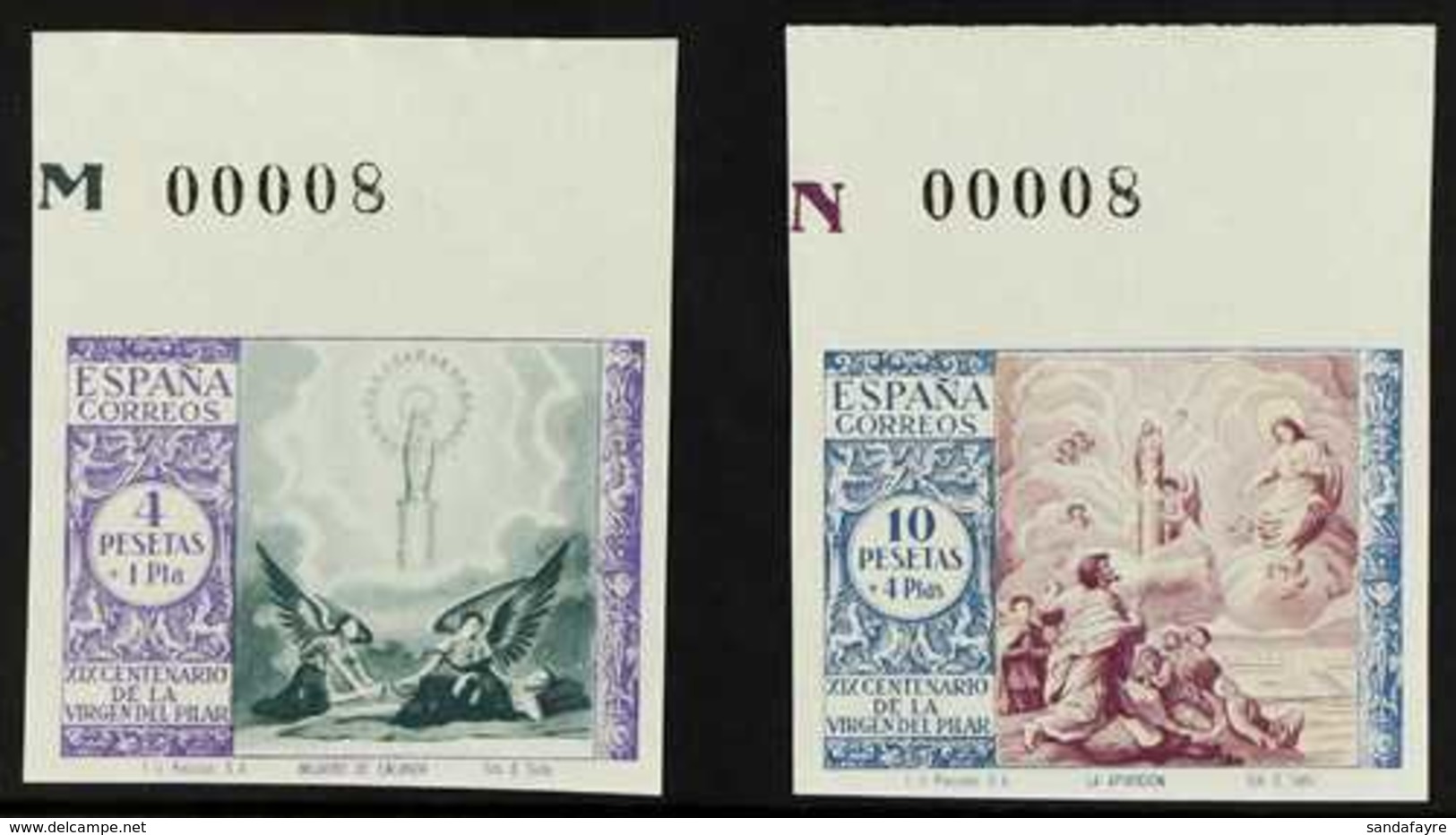 1940 Zaragoza Fund Top Values, 4 Peseta & 10 Peseta, Variety IMPERFORATE COLOUR CHANGE, Edifil 901ccs/902ccs, Never Hing - Other & Unclassified