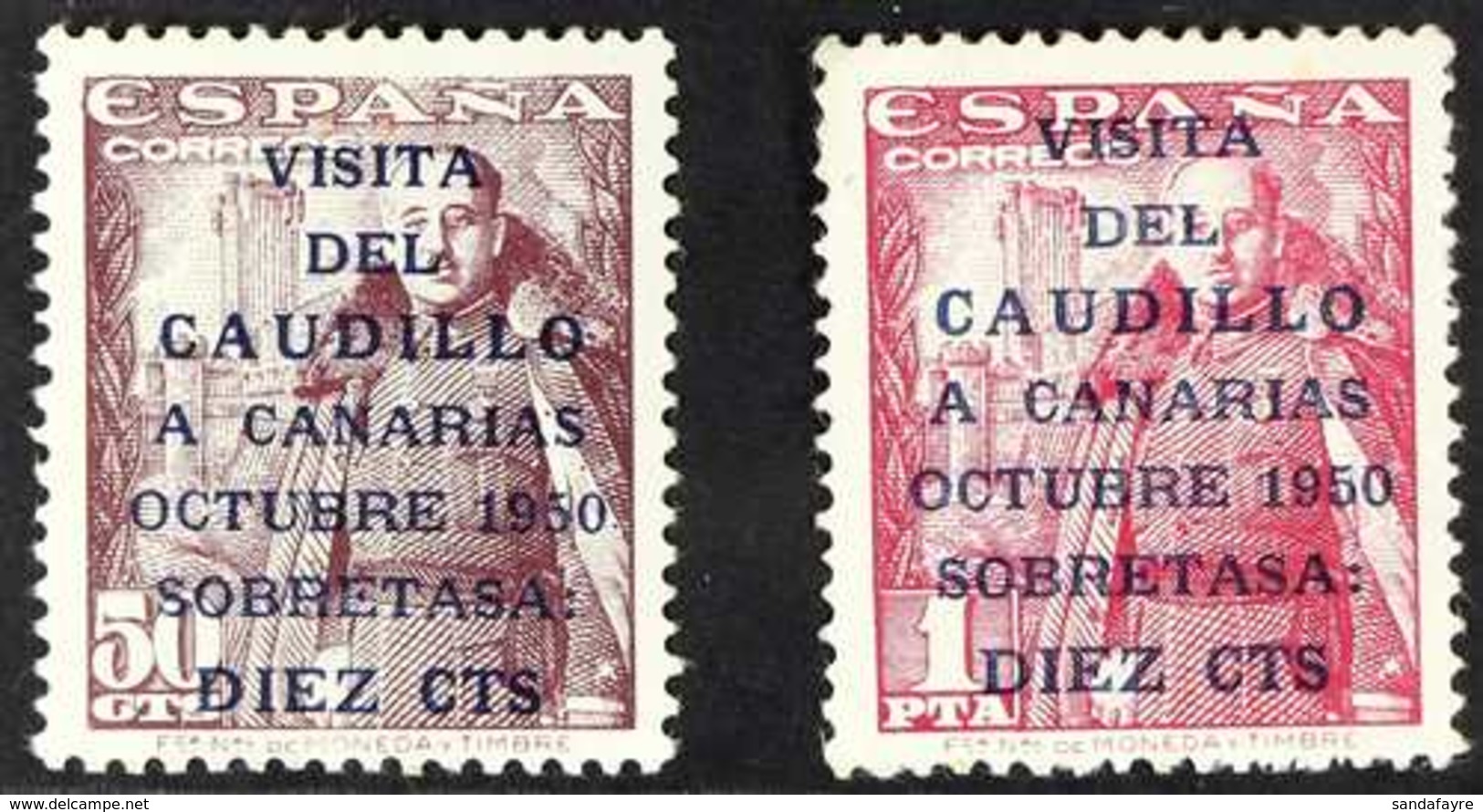 1950 General Franco's Canary Island Visit Surcharge Postage Set, "CAUDILLO" 16½ Mm Long (SG 1149A/50A, Edifil 1083A/B),  - Autres & Non Classés