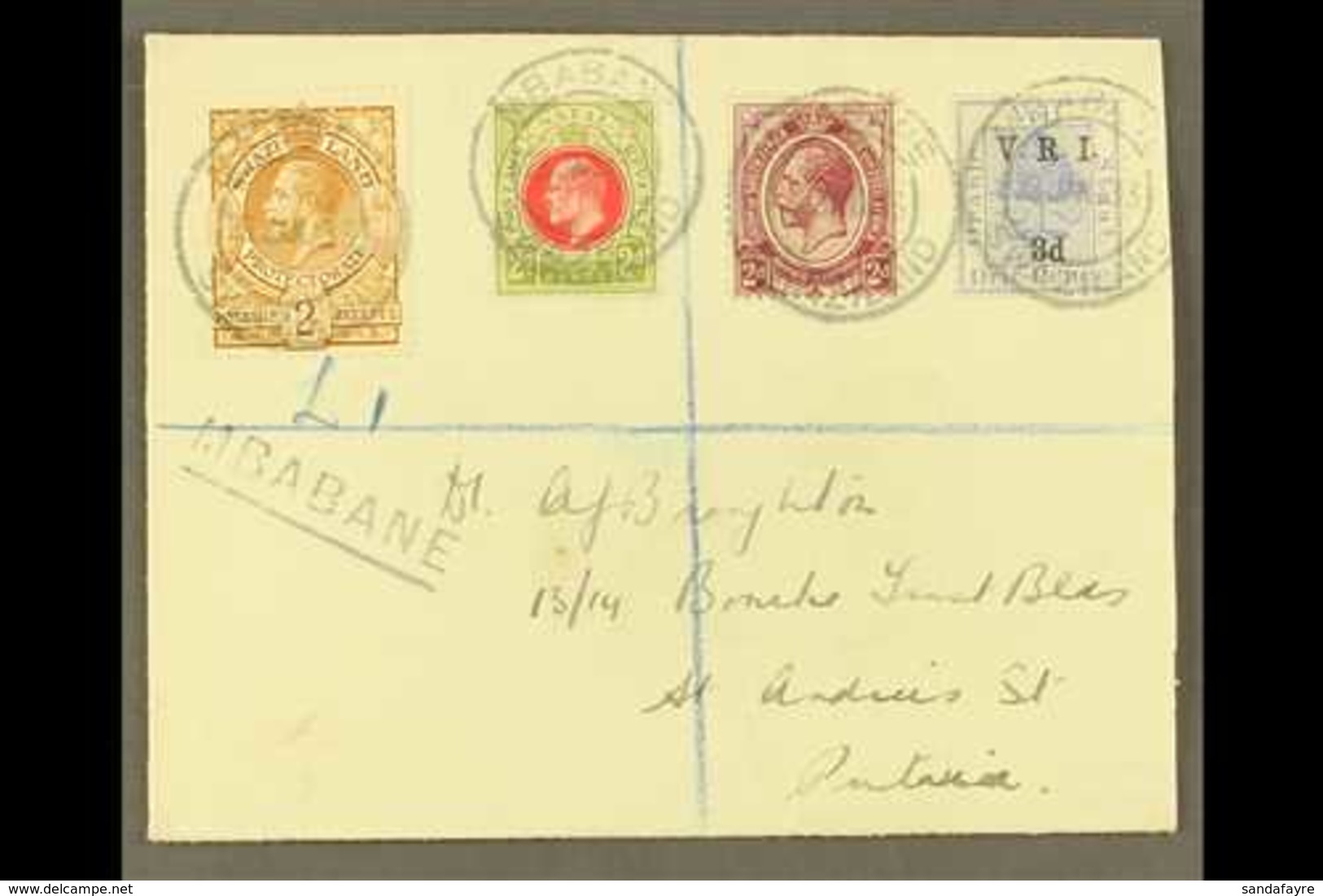 1933 (23 Jan) Registered Env From Mbabane To Pretoria Bearing Natal 2d, OFS 3d, SA 2d & Swaziland 2d Stamps Tied Mbabane - Swasiland (...-1967)