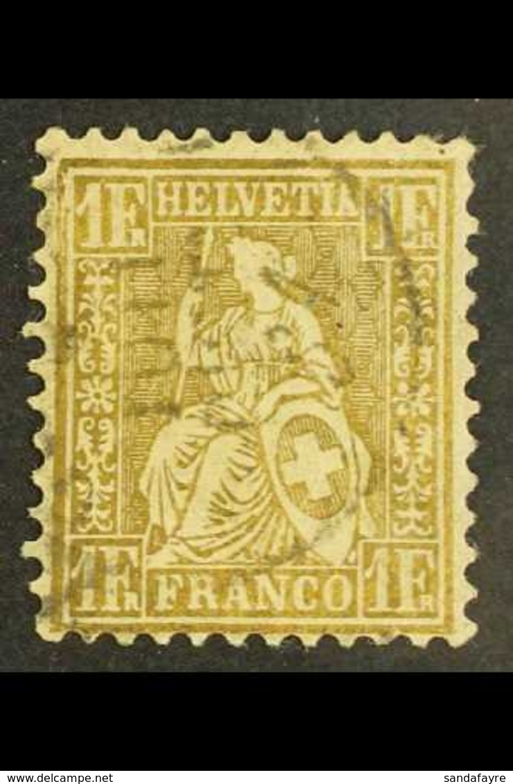 1862-4 1f Bronze-gold, Perf.11½, Impressed Watermark, Zumstein 36a, SG 60, Very Fine Used. For More Images, Please Visit - Sonstige & Ohne Zuordnung