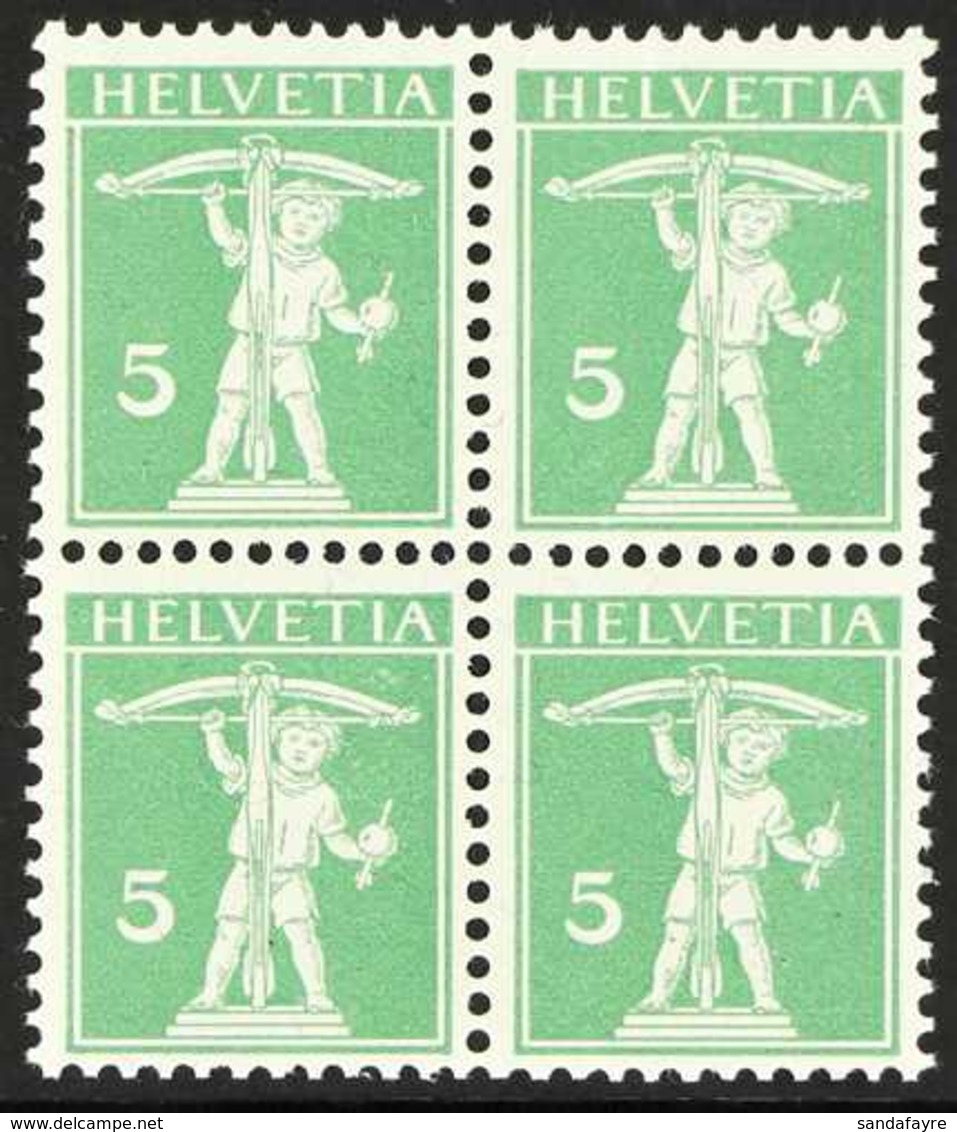 1909-1911 5(c) Green "Tell's Son" Type II, Mi 113 II, SG 257, Block Of 4, Never Hinged Mint (4 Stamps) For More Images,  - Sonstige & Ohne Zuordnung