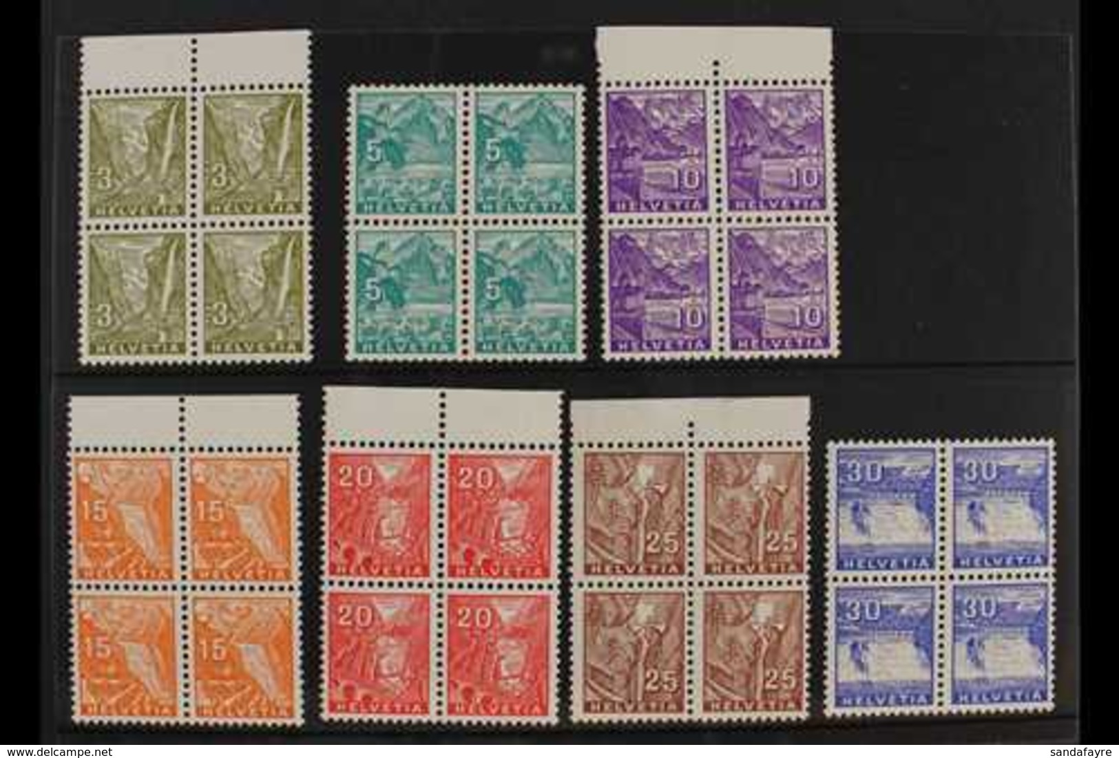 1934 Landscapes Definitive Complete Set, Mi 270/76, SG 350/56, BLOCKS OF 4, Never Hinged Mint (7 Blocks = 28 Stamps) For - Sonstige & Ohne Zuordnung