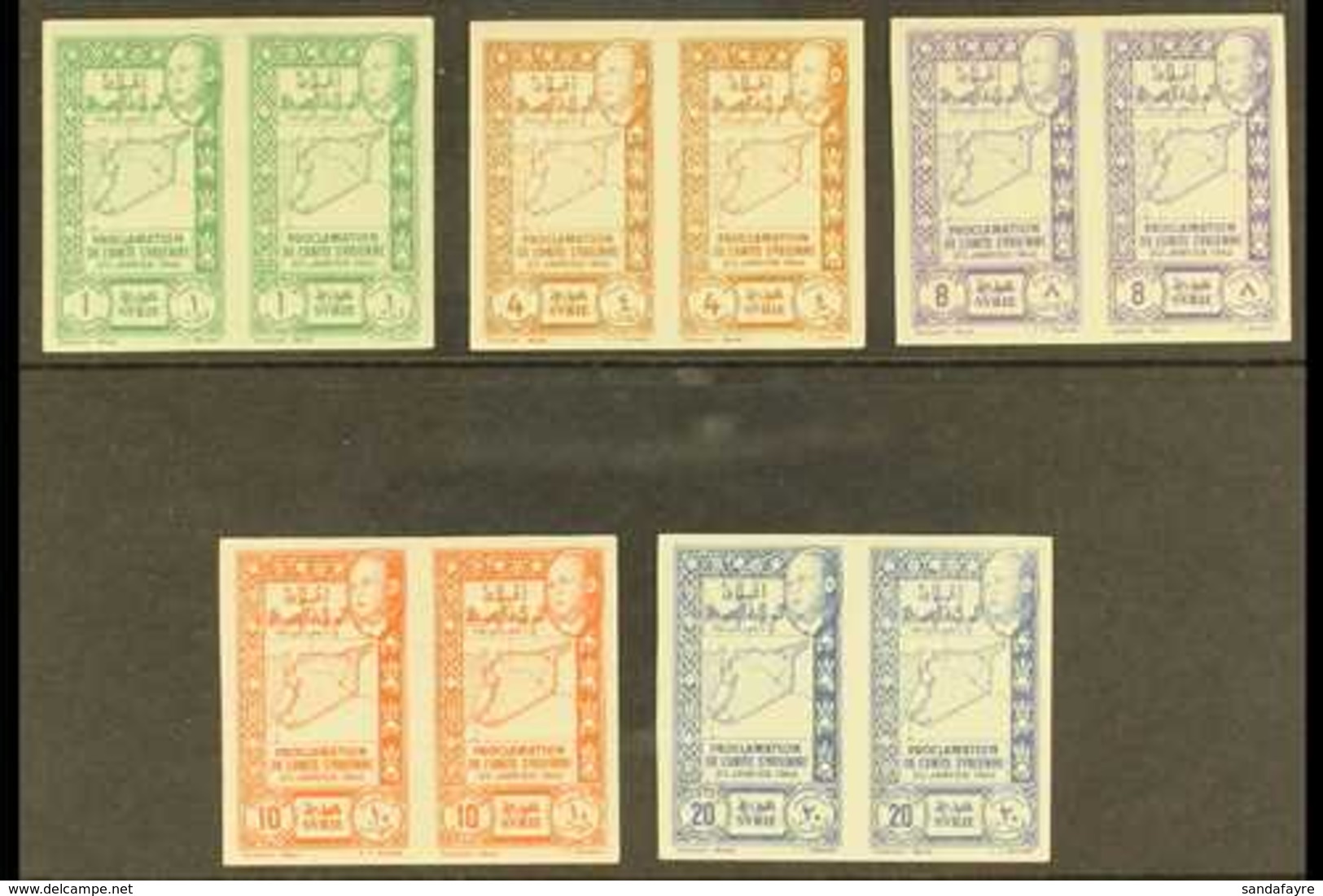 1943 Union Of Latakia & Jebel Druze With Syria - The Complete Postage Set (Maury 283/87, SG 367/71) In IMPERF PAIRS, Nev - Syria