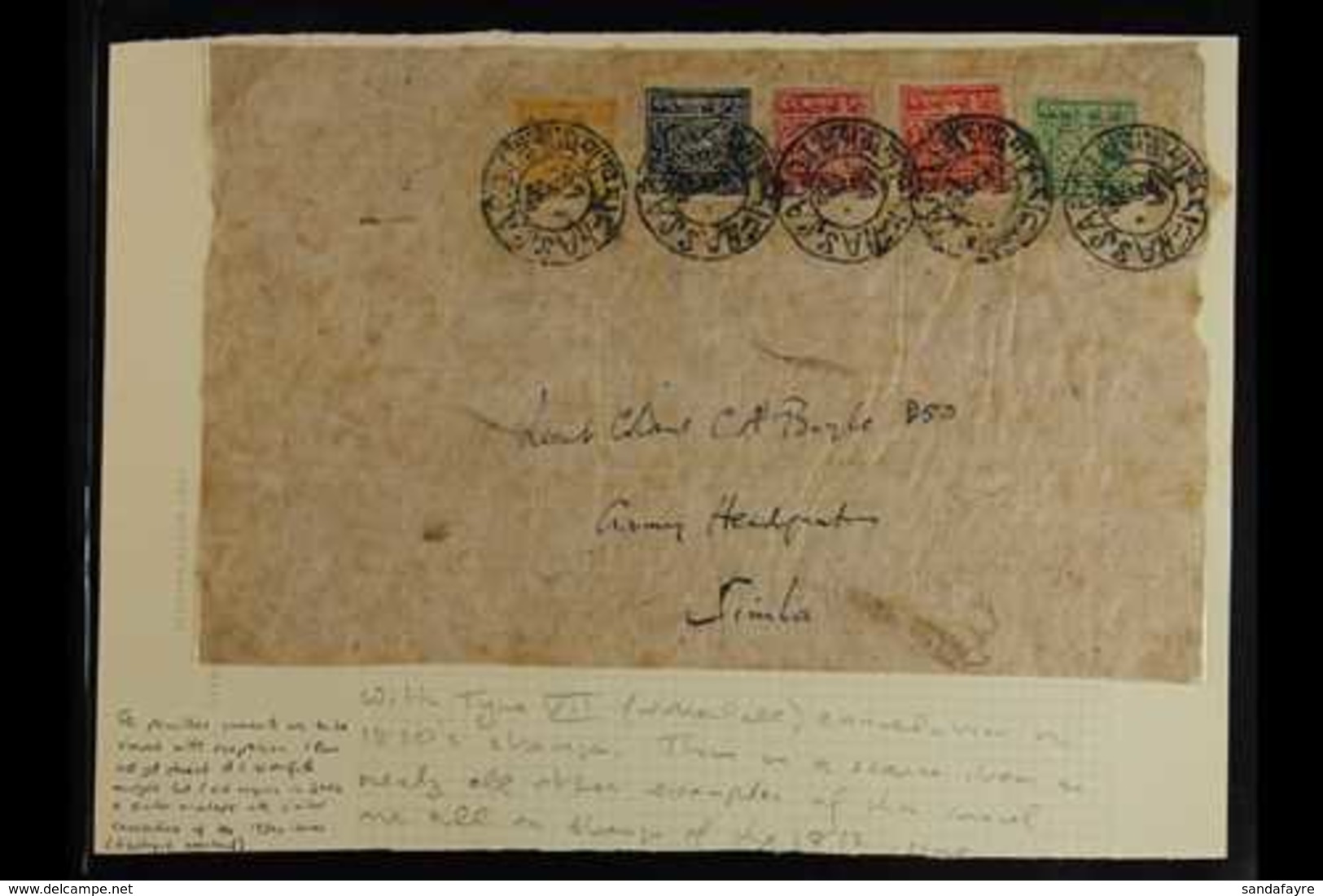 1933 - 60 1930s Period Large Part Outer Wrapper Addressed To Lt Col CA Boyle, Army Headquarters, Simla And Franked With  - Tibet