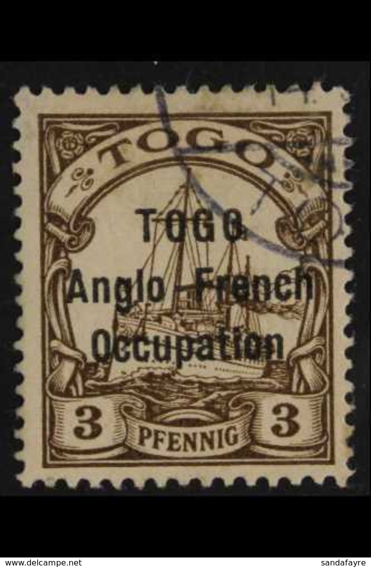 1914 3pf Brown With 16mm Ovpt, 2mm Spacing, SG H14, Very Fine Used. Rare Stamp. For More Images, Please Visit Http://www - Sonstige & Ohne Zuordnung