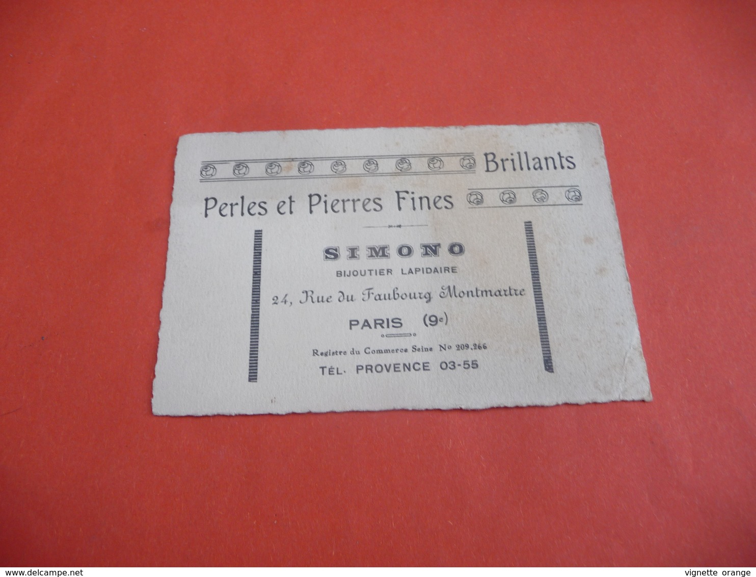 Carte De Visite - Brillants Perles Et Pierre Fines Bijouterie Lapidaire 24 Rue Du Faubourg Montmartre Paris 9 - Visitekaartjes