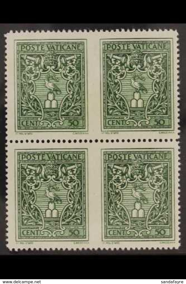 1945 VARIETY 50c Green, Crest, Variety "block Of 4 Imperf Vertically Between", Sass 93g, Very Fine Never Hinged Mint. Fo - Sonstige & Ohne Zuordnung