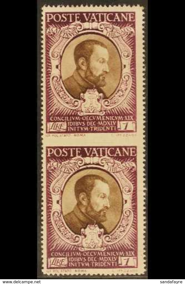 1946 1L Sepia & Purple "St Cajetan Of Thiene" Vertical Pair IMPERF IN-BETWEEN VARIETY, Sass 114L, Never Hinged Mint For  - Sonstige & Ohne Zuordnung