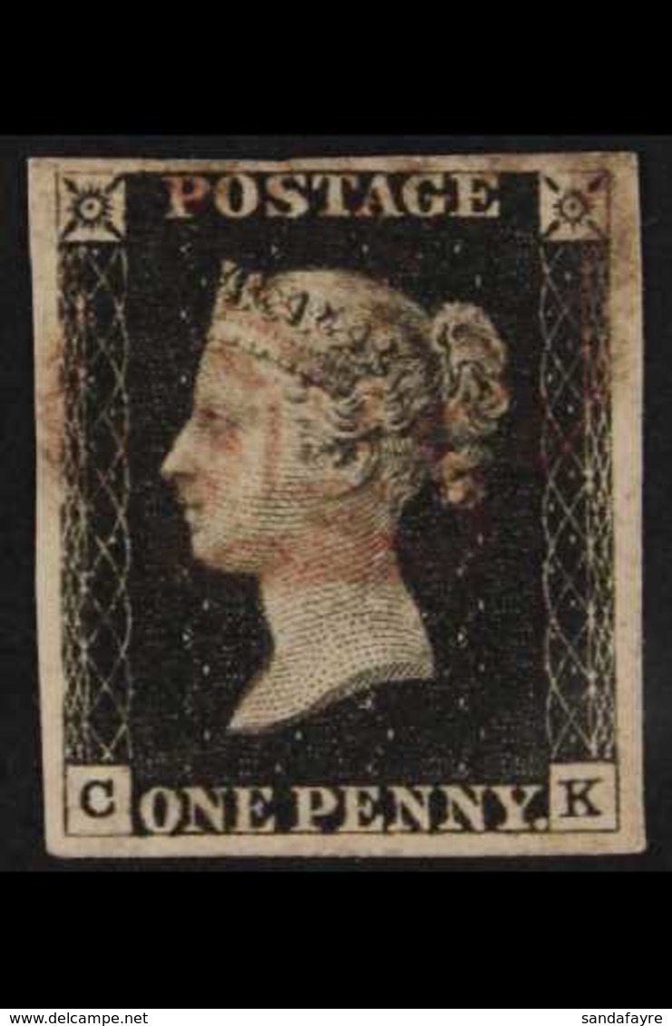 1840 1d Black "CK" Plate 6, SG 2, Fine Used With Light Red MX Cancel, Four Neat Margins. For More Images, Please Visit H - Non Classés