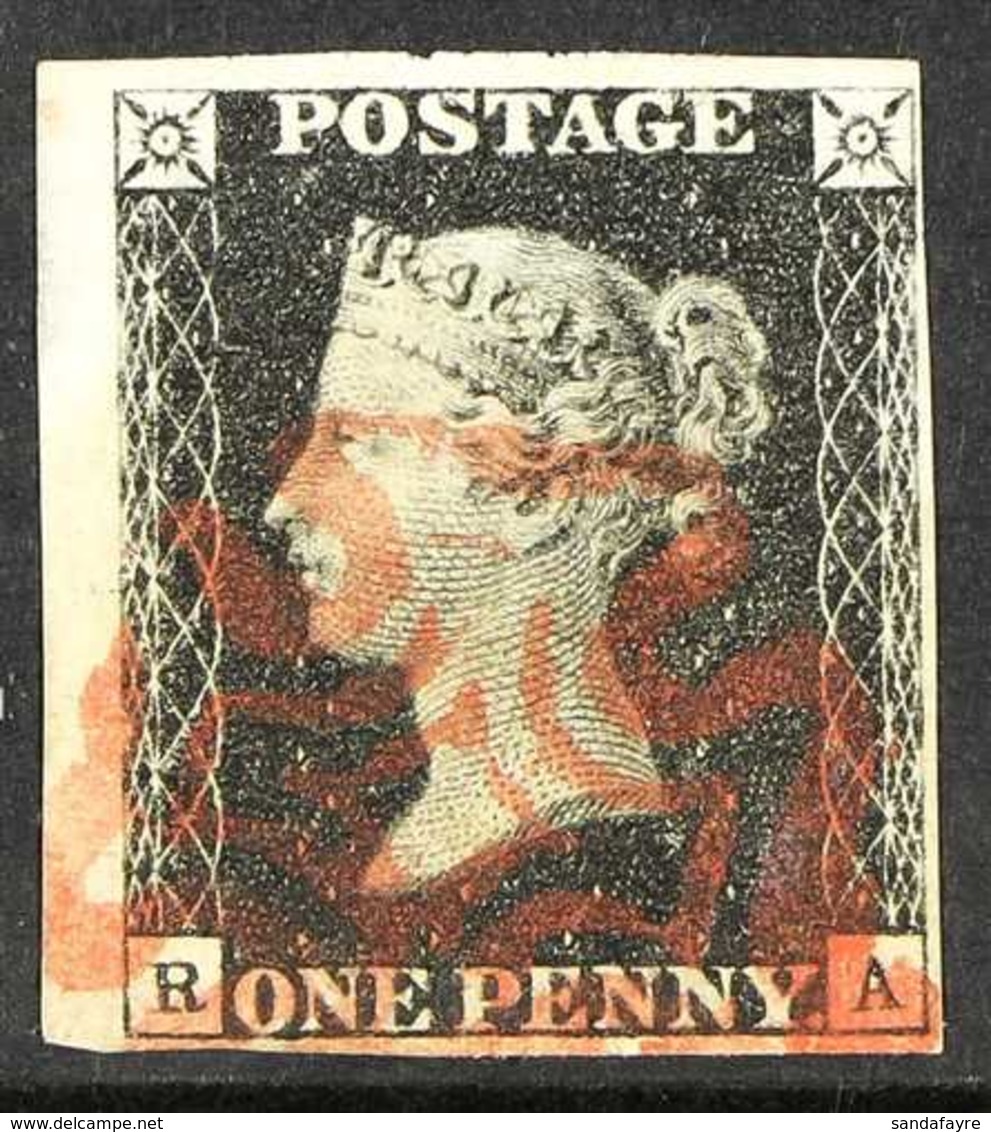 1840 1d Black 'RA' Plate 8, SG 2, Used With 4 Small To Jumbo Margins, Very Fine Red MC Cancellation. For More Images, Pl - Ohne Zuordnung