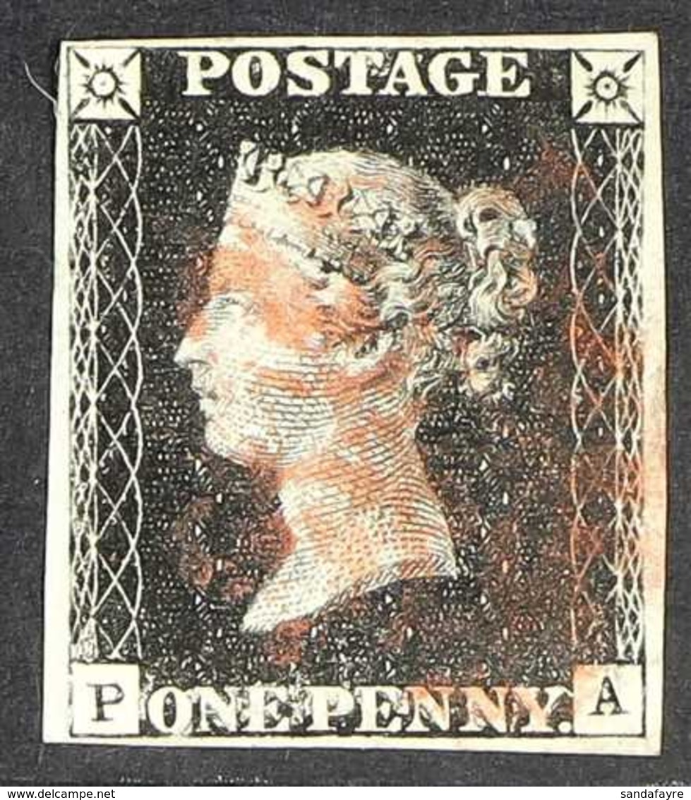 1840 1d Black 'PA' Plate 9, SG 2, Used With Red Maltese Cross Cancels, Four Mostly Good Margins, Fresh. For More Images, - Unclassified