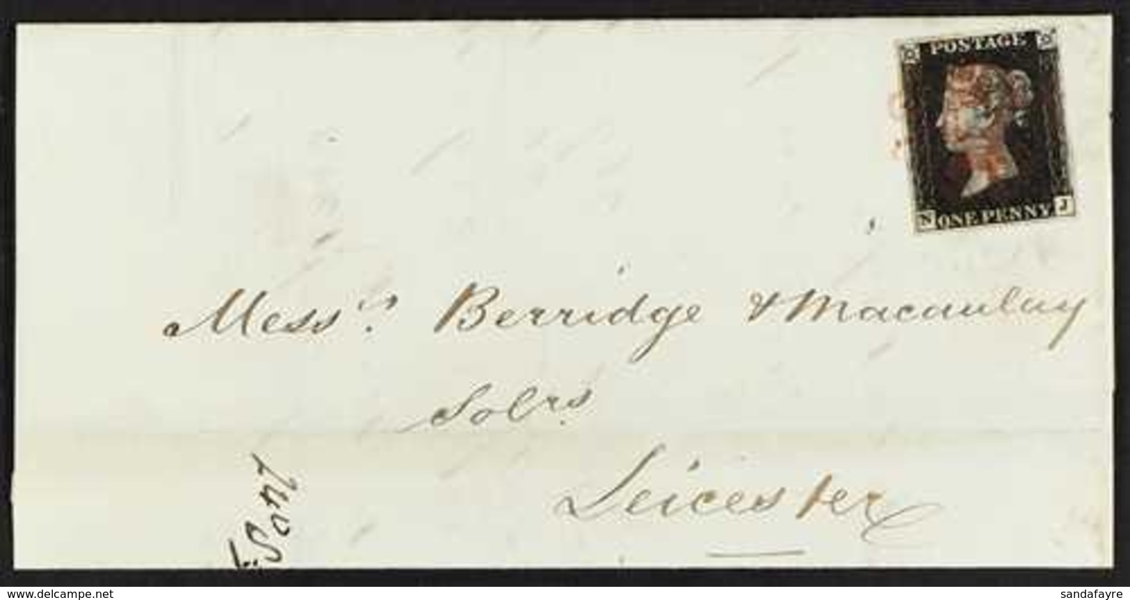 1840 1d Intense Black 'NJ' (SG 1) Used With 4 Margins, Tied To Large Part Cover (full Front And Part Flaps) By Neat Red  - Ohne Zuordnung