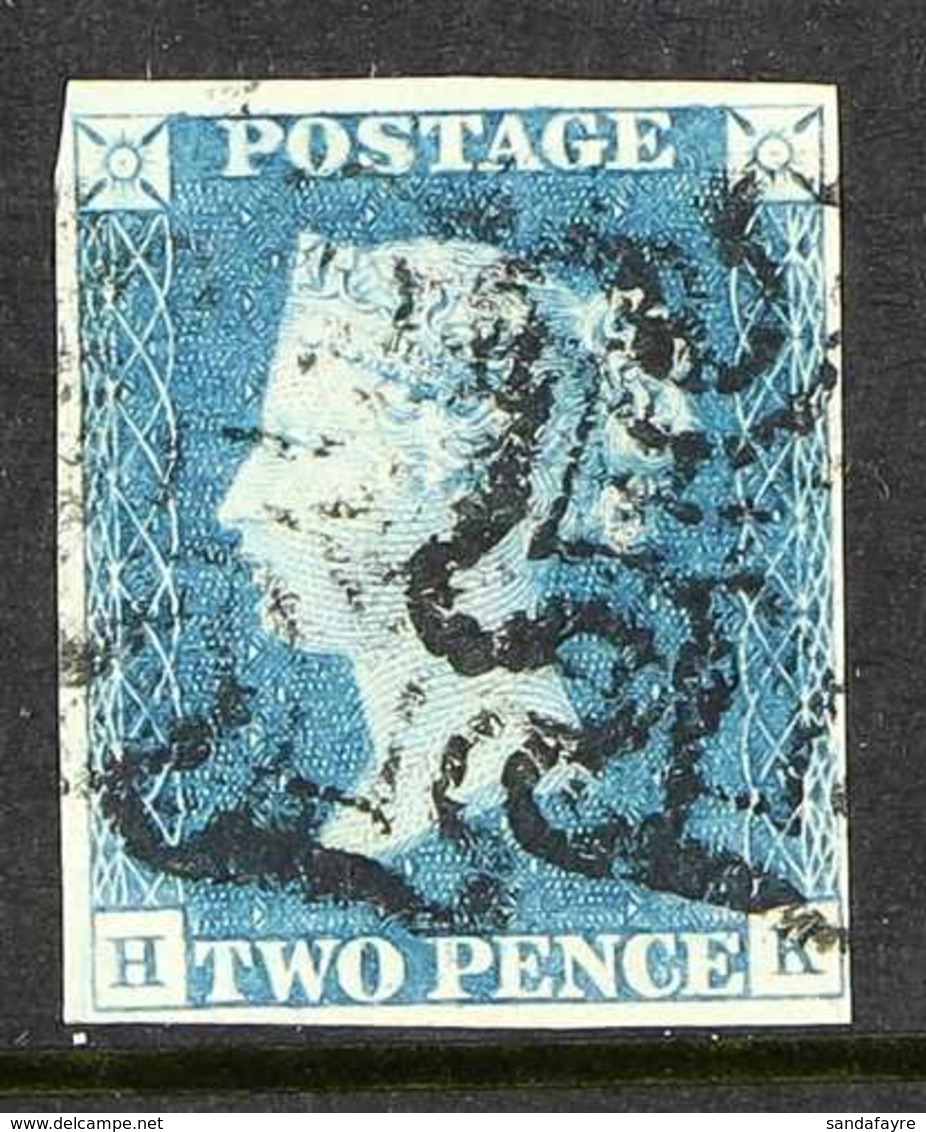 1840 2d Blue 'HK' Plate 2, SG 5, Fine Used With Two Maltese Cross Cancels, Four Clear To Good Margins, Fresh. For More I - Andere & Zonder Classificatie