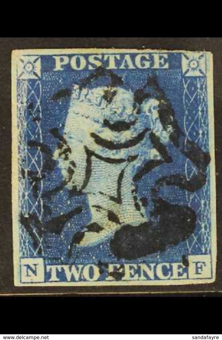 1840 2d Deep Full Blue, Lettered "N F", SG 4, Good Used With Four Margins, Close At Top Right, And Centrally Placed Blac - Other & Unclassified