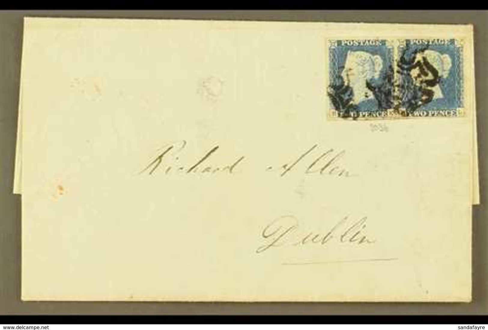 1841 (3 Sept) Letter Sheet From York To Dublin Bearing A PAIR Of 1840 2d Pale Blues 'BK/BL' Plate 1 (SG 6) With 4 Large  - Andere & Zonder Classificatie