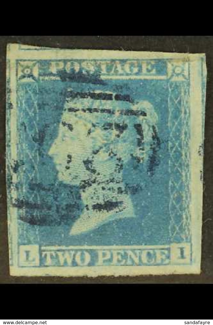 1841 2d Blue Imperf, Lettered "L I", Fine Used With BRIGHT BLUE "1844 Type" Barred Numeral Postmark, SG 14h, With Four V - Other & Unclassified