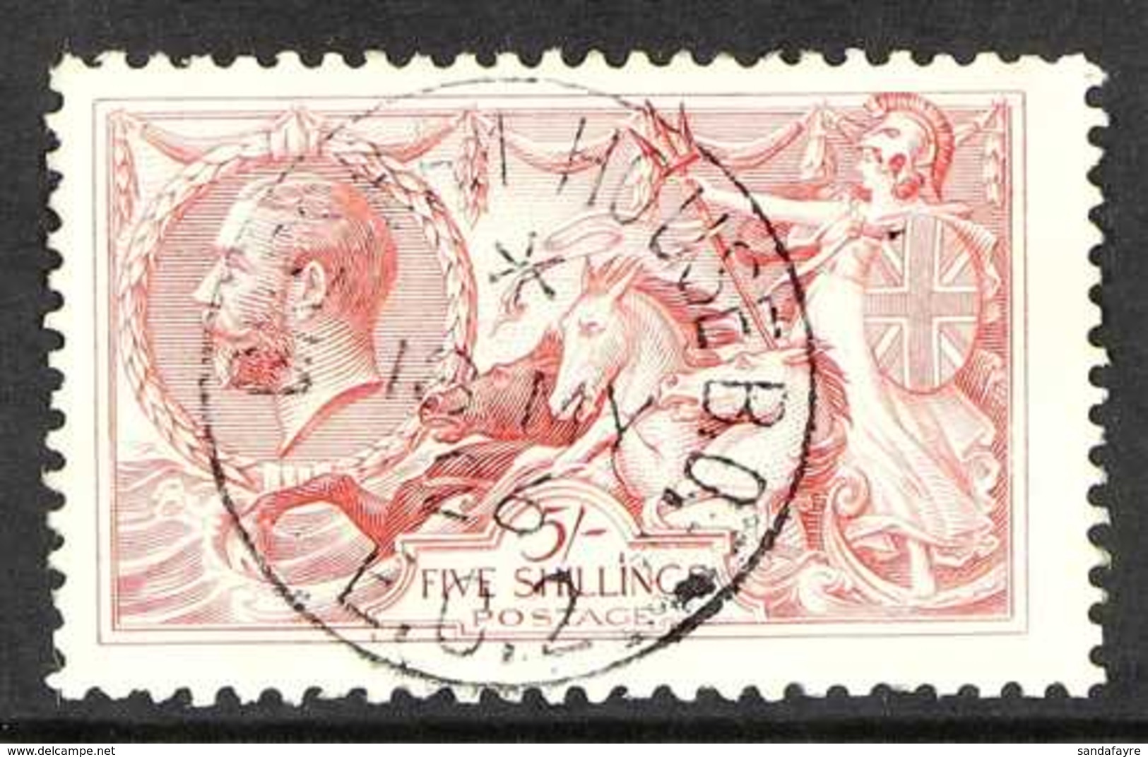 1918 - 19 5s Rose-red Seahorse Bradbury Printing, SG 416, Fine Used With Superb Central "Gresham House" Cds Cancel, Fres - Zonder Classificatie