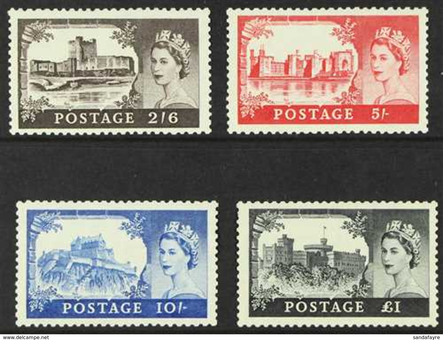 1955-58 Castles Waterlow Printing Complete Set, SG 536/39, Never Hinged Mint, £1 With One Slightly Shortish Perf At Uppe - Other & Unclassified