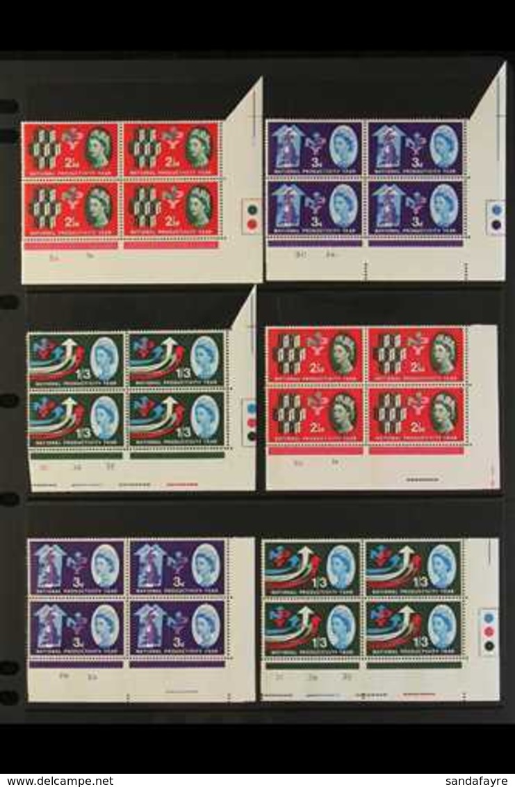 1962 National Productivity Year Ordinary & Phosphor Sets In CYLINDER NUMBER BLOCKS OF FOUR, SG 631/3, 631p/3p, Superb Ne - Other & Unclassified