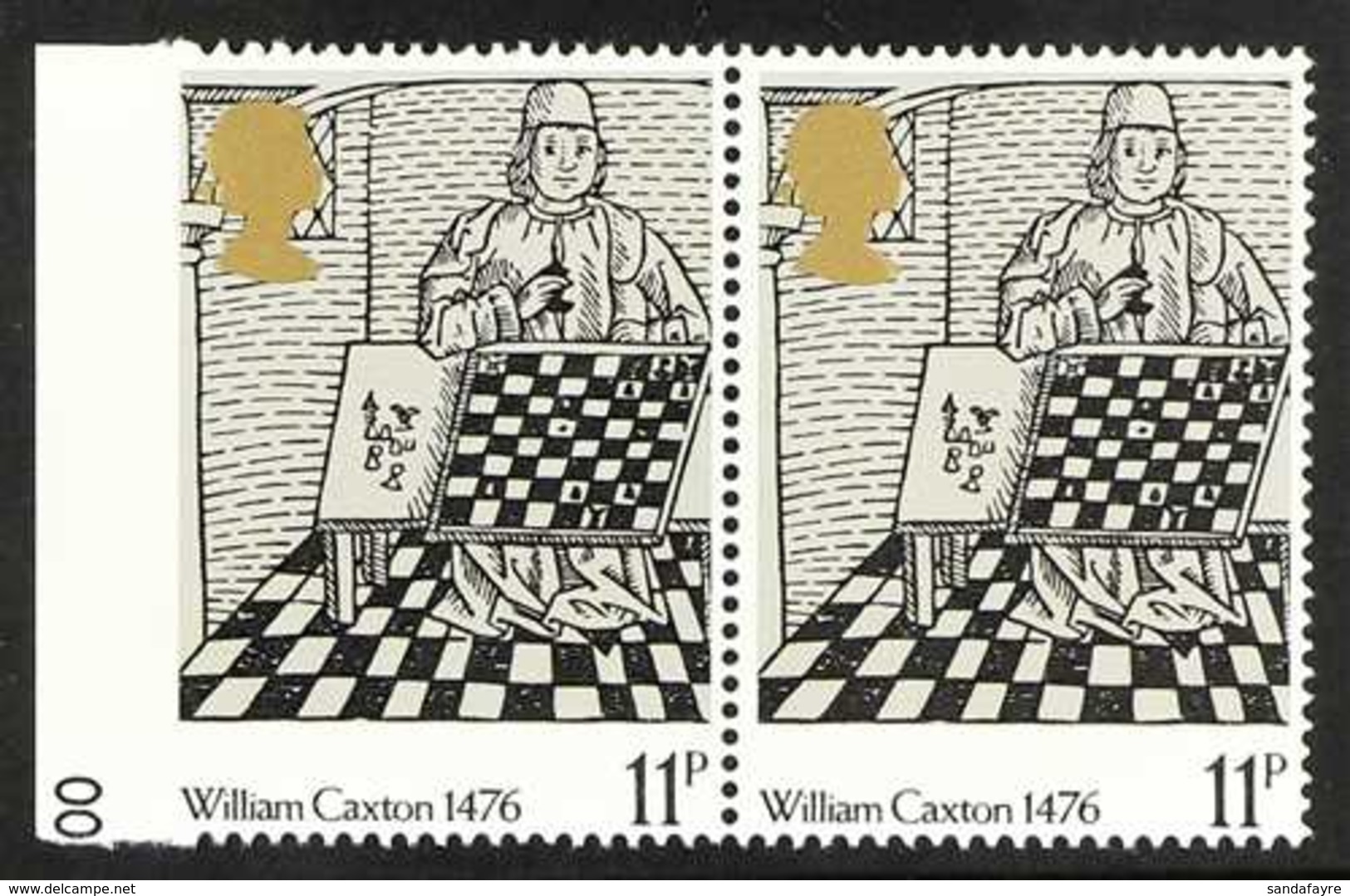 1976 11p William Caxton IMPERF. BETWEEN STAMP AND SHEET MARGIN AT LEFT, A Very Fine Never Hinged Mint Pair, Only 2 Previ - Sonstige & Ohne Zuordnung