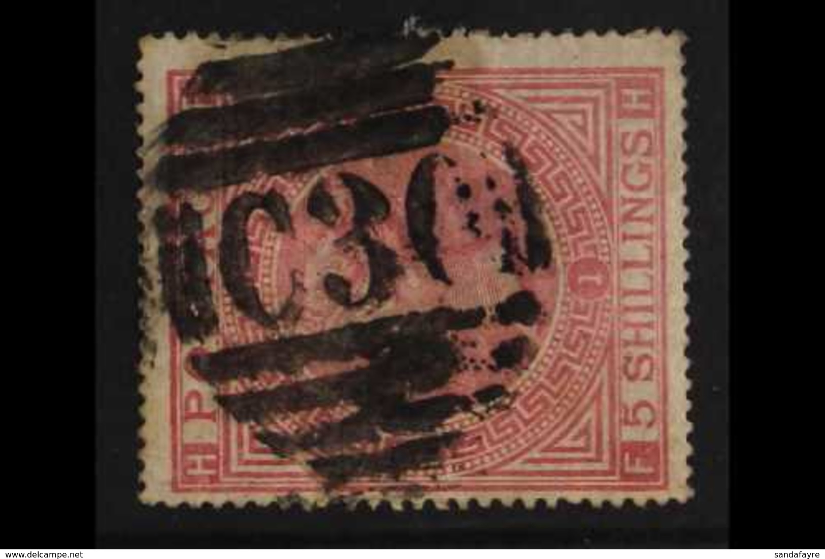 CHILE - VALPARAISO 1865-81 5s Rose, Plate 1, SG Z88, Heavy, But Readable & Fairly Clear Strike Of "C30" Barred, Oval Num - Other & Unclassified