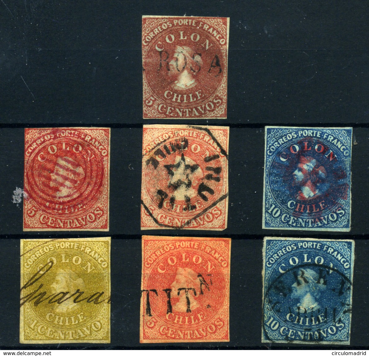 Chile Nº 1, 5, 5a, 6, 7/9. Año 1853/67. - Chile