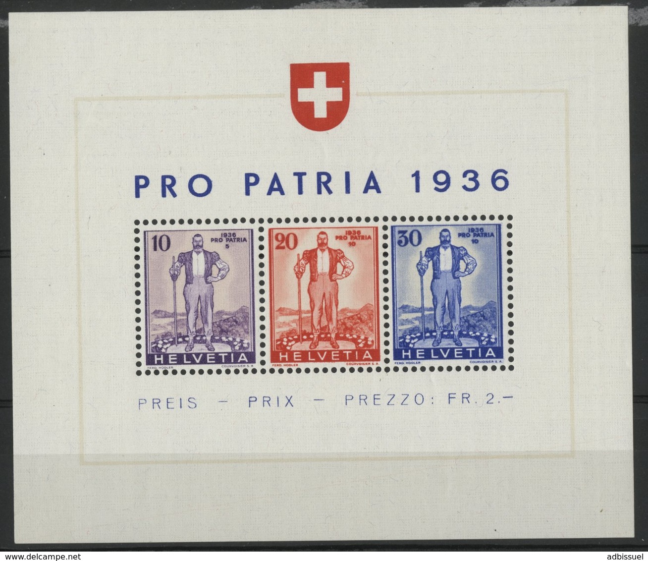 SUISSE BF N° 2 Cote 110 €. Neuf ** (MNH). Pro Patria 1936. TB - Blocs & Feuillets