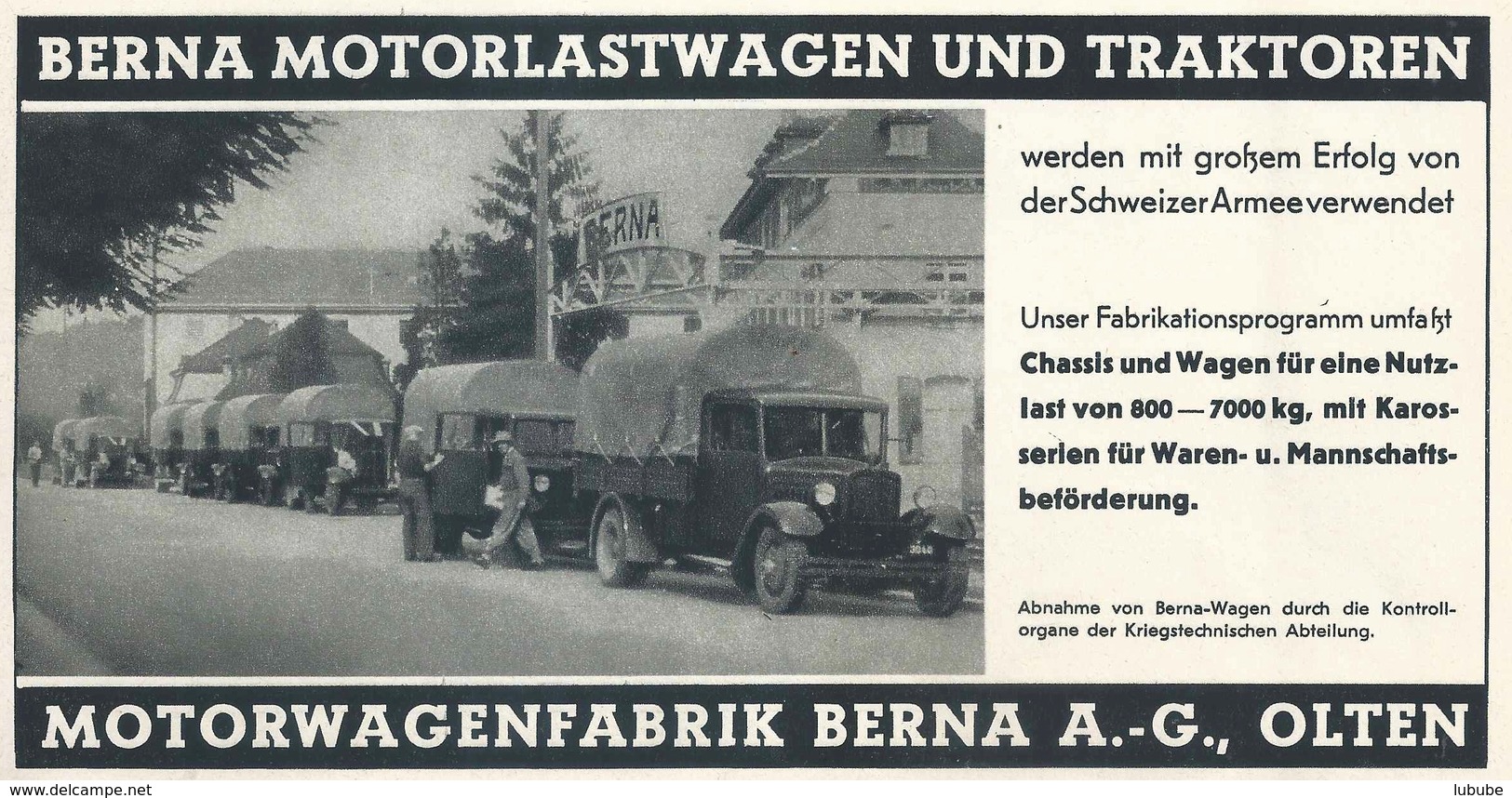 Werbung  "Berna Motorwagenfabrik, Olten"        Ca. 1940 - Pubblicitari