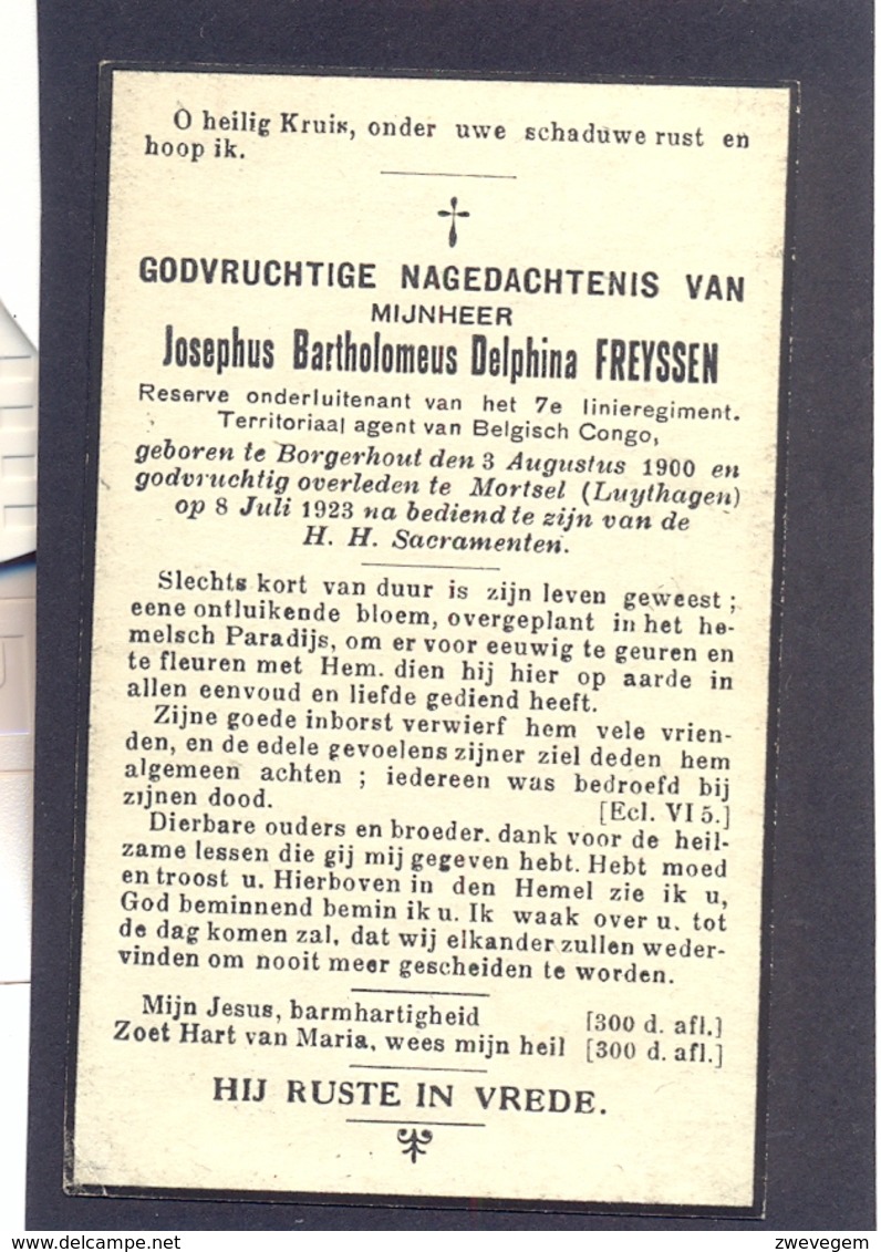 Joseph Bartholemeus Delphia Freyssen - Reserve Onderluitenant . Geb. Te Borgerhout 1900 En Overleden Te Mortsel 1923 - Images Religieuses