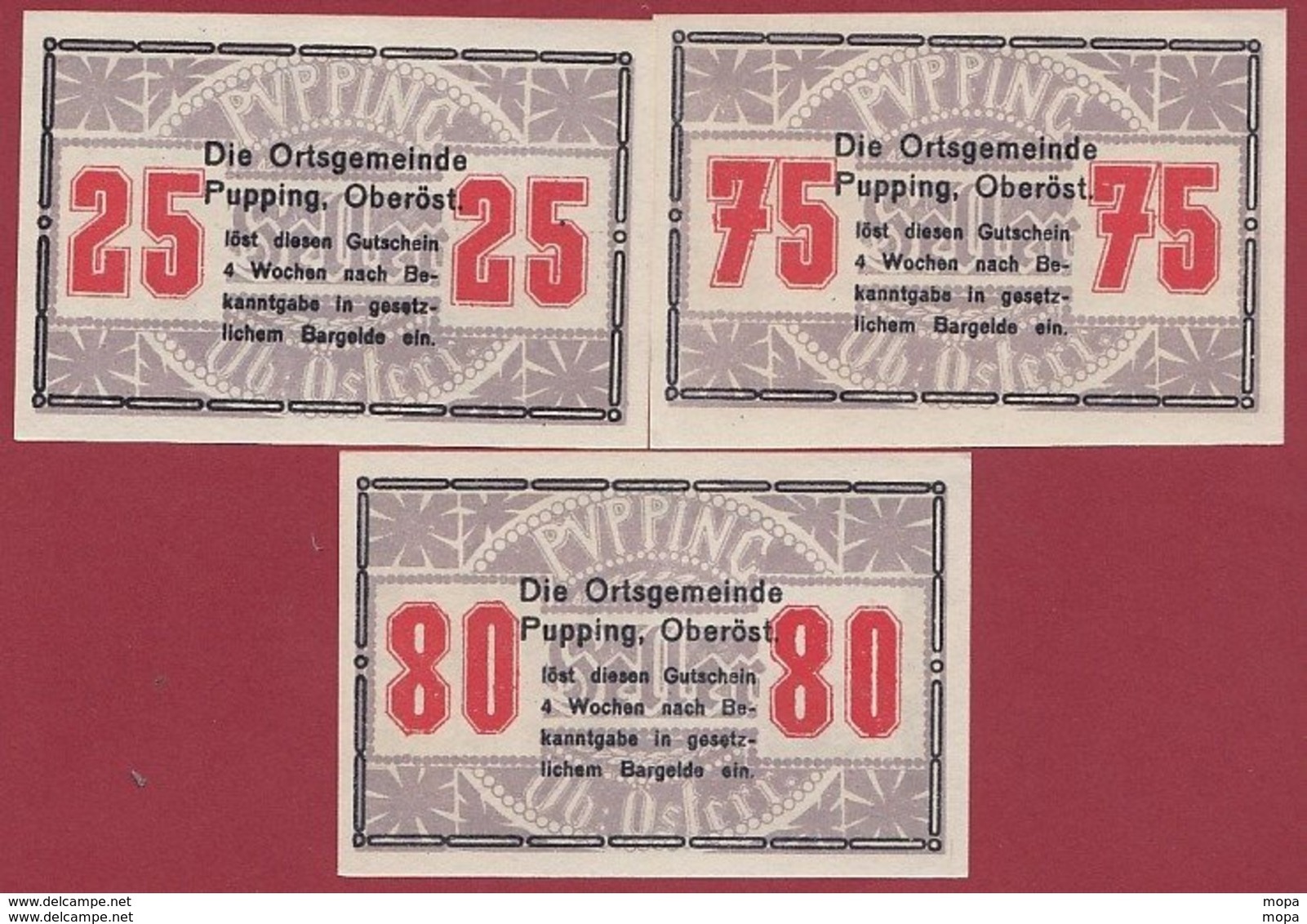 Autriche 3 Notgeld Stadt Pupping /Oberöst Dans L 'état N °29 - Oesterreich