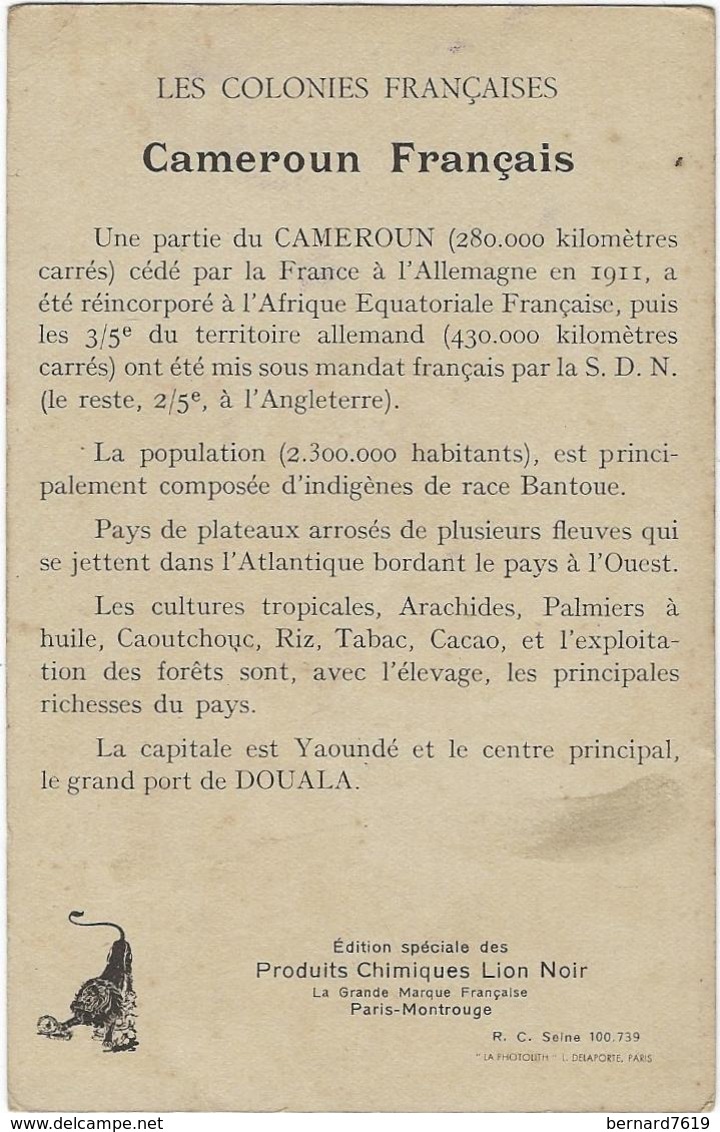 Cameroun Colonies Francaises Par Lion  Noir  Paris-montrouge  Descriptif Au Verso - Cameroun