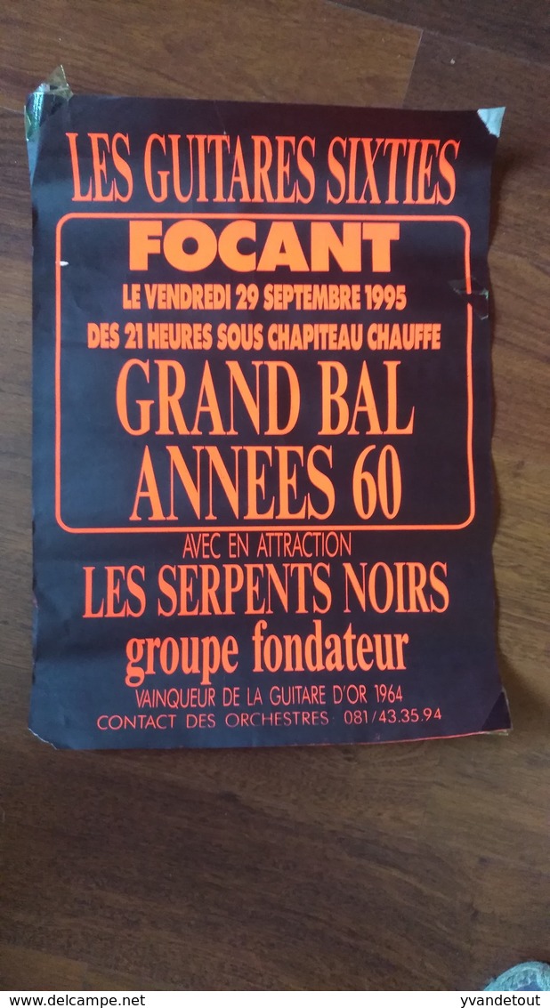 Affiche. Concert Serpents Noirs. Guitares Sixties. Focant. Beauraing. Guitare D'Or. 1995 - Affiches