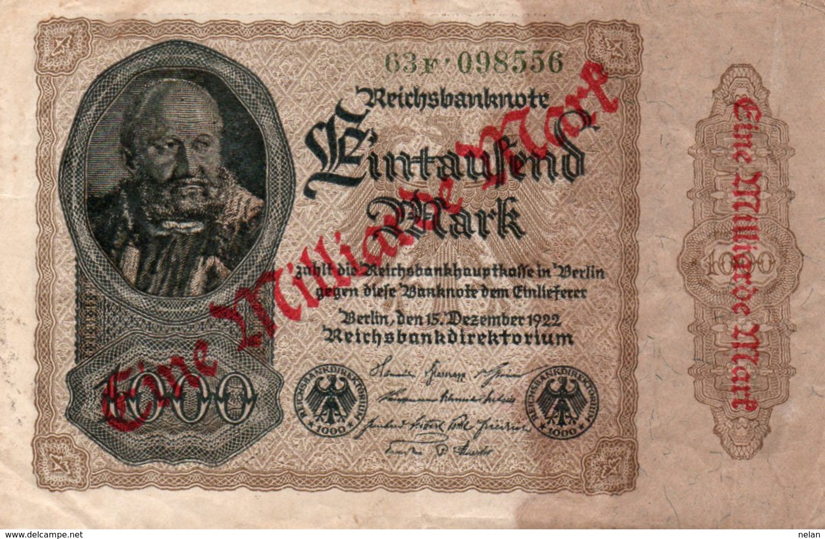 GERMANY - EINE MILLIARDE MARK  1922   P-113a.2  VF - 1 Milliarde Mark