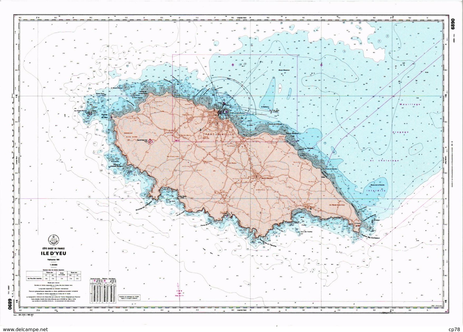 ILE D'YEU (85) Belle Carte Géographique De L'Ile - - Ile D'Yeu
