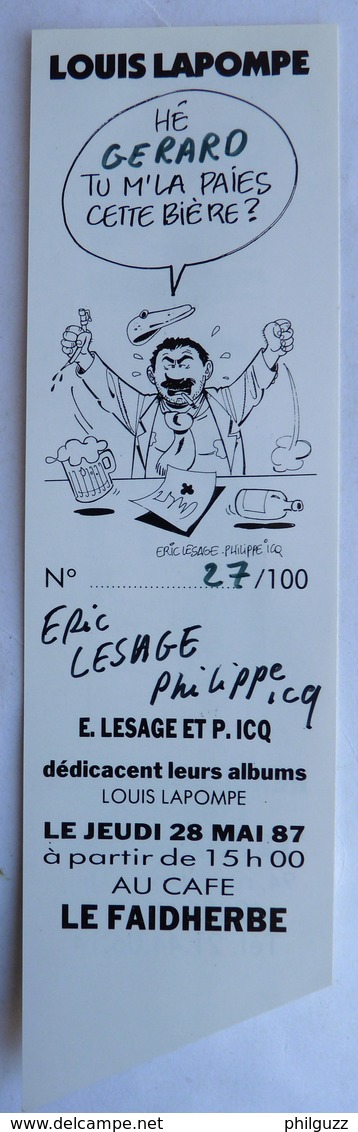 Très Rare MARQUE PAGE LESAGE ET ICQ LOUIS LAPOMPE N° SIGNE Librairie LE PHYLACTERE - Illustrators J - L