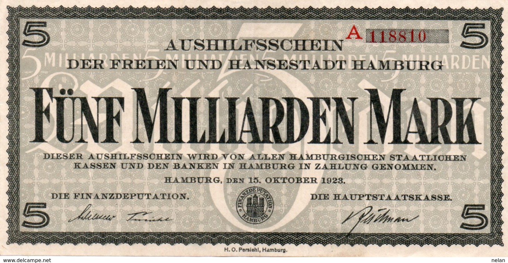 GERMANY -FUNF MILLIARDEN MARK -HAMBURG  1923  XF+ - Non Classés