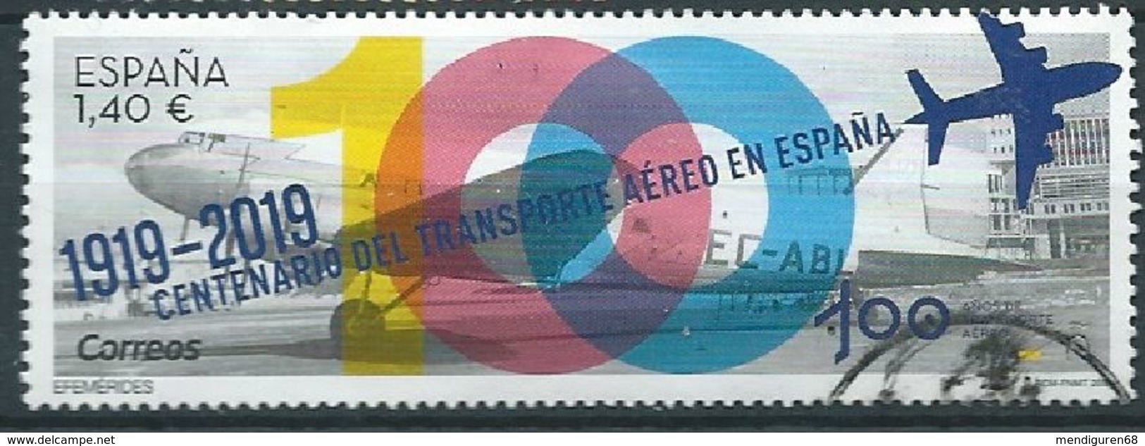 ESPAGNE SPANIEN SPAIN ESPAÑA 2019 CENT AIR TRANSPORT (1919-2019) USED ED 5339 MI 5374 YT 5081 - Gebraucht